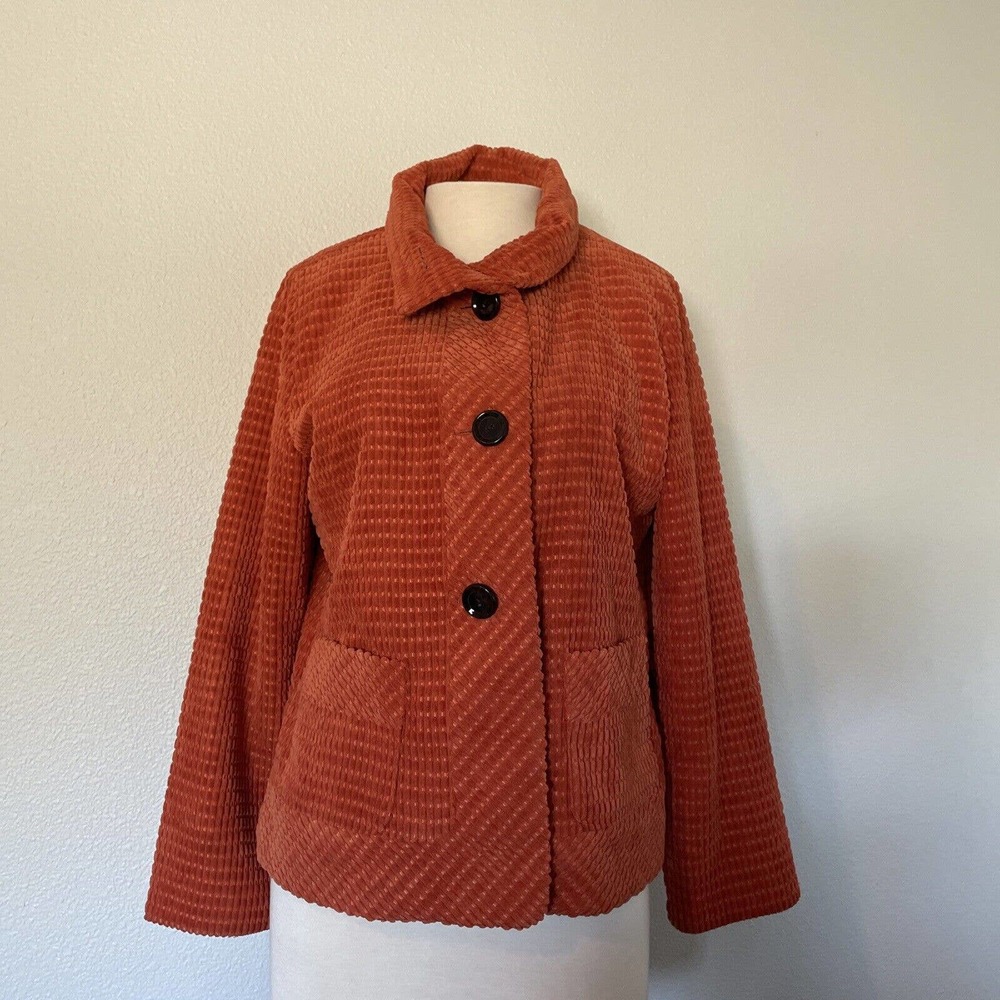 UbU Women’s Sz M Scarlet Rust Orange Waffle 5 Button Blazer Jacket Cardigan